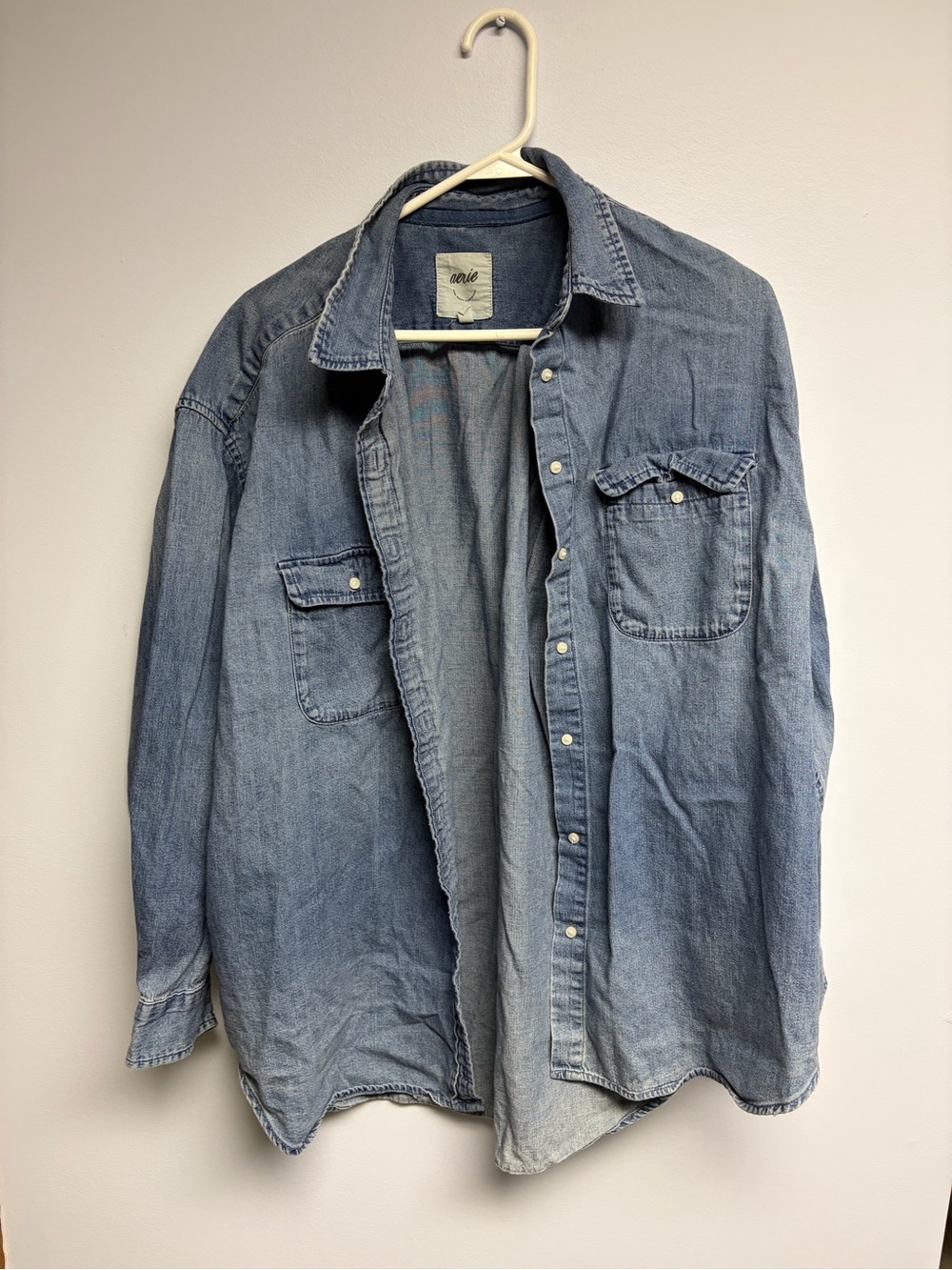 aerie Denim Button-Up Shirt in Light Blue
